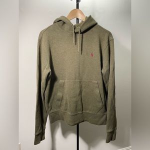 Polo Ralph Lauren Hoodie Pullover Suede Elbows Olive Green Mens